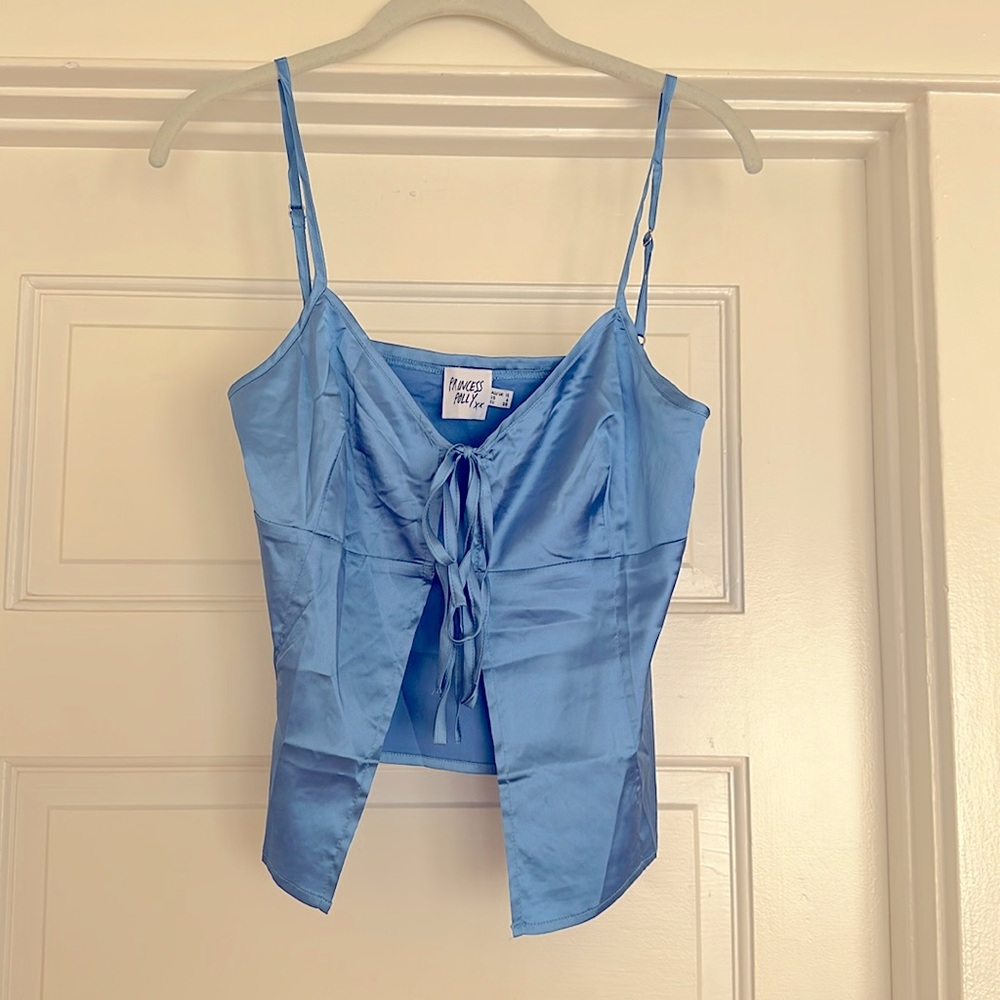 Princess Polly blue tie front top